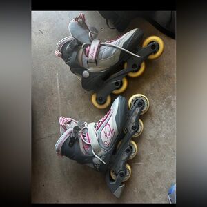 Athena Gray and Pink Rollerblades with Yellow Accents